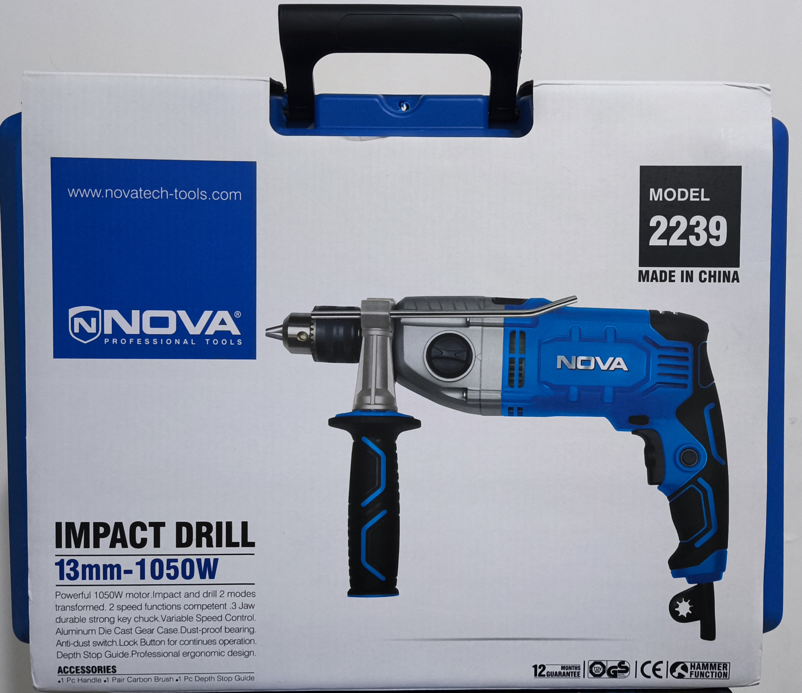 دریل گیربکسی دو سرعته نووا 13 میلیمتر 1050 وات مدل 2239 nova